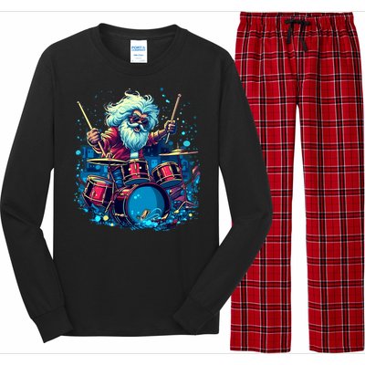 Rocker Drumming Santa Claus Drummer Gift Long Sleeve Pajama Set