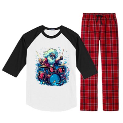 Rocker Drumming Santa Claus Drummer Gift Raglan Sleeve Pajama Set