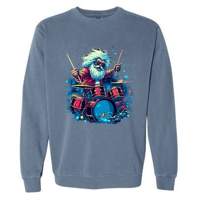 Rocker Drumming Santa Claus Drummer Gift Garment-Dyed Sweatshirt