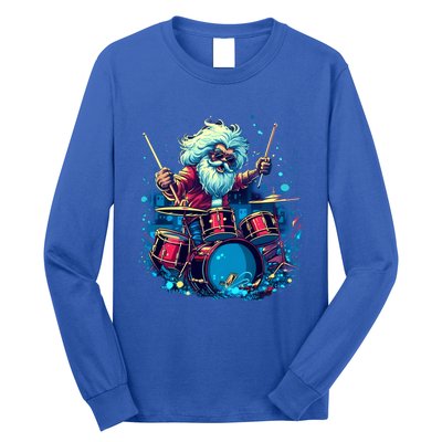 Rocker Drumming Santa Claus Drummer Gift Long Sleeve Shirt