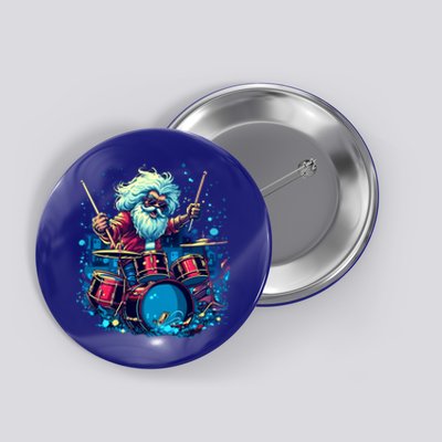 Rocker Drumming Santa Claus Drummer Gift Button