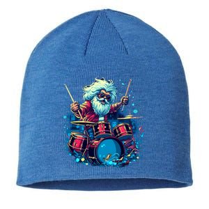 Rocker Drumming Santa Claus Drummer Gift Sustainable Beanie