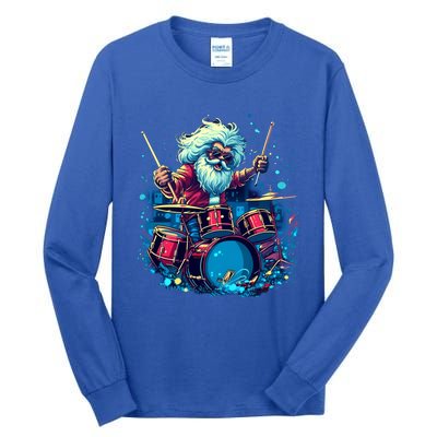 Rocker Drumming Santa Claus Drummer Gift Tall Long Sleeve T-Shirt