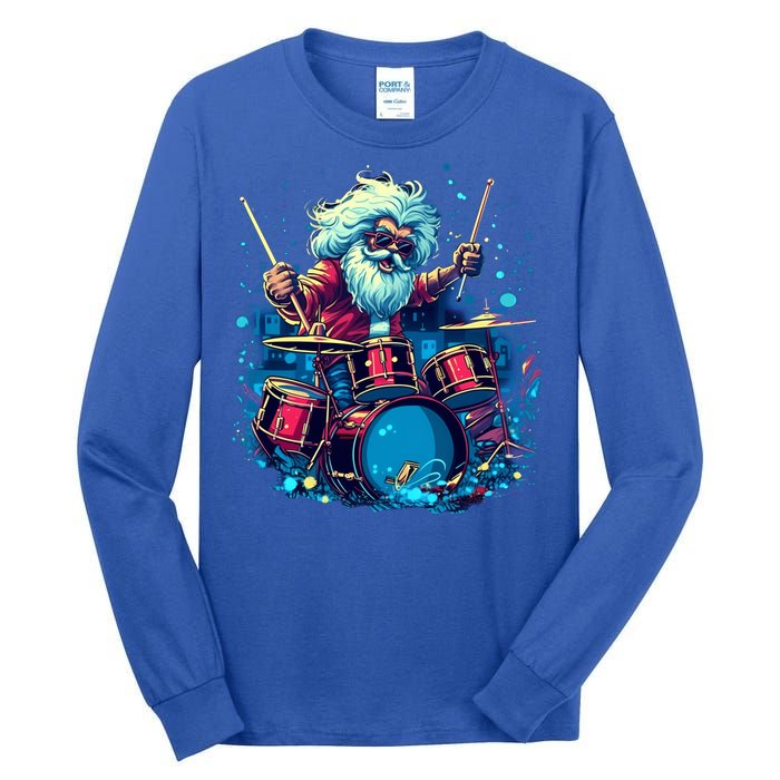 Rocker Drumming Santa Claus Drummer Gift Tall Long Sleeve T-Shirt