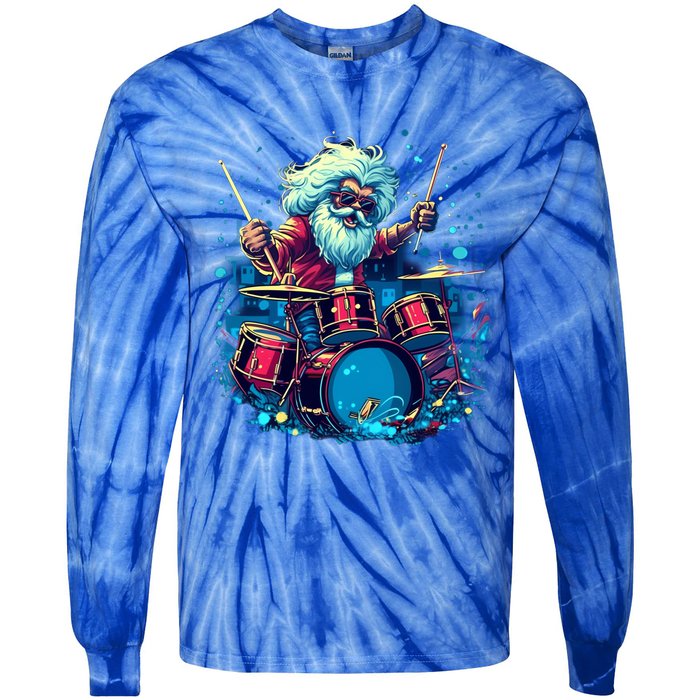 Rocker Drumming Santa Claus Drummer Gift Tie-Dye Long Sleeve Shirt