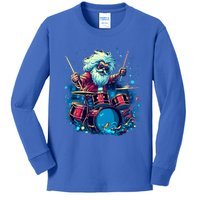 Rocker Drumming Santa Claus Drummer Gift Kids Long Sleeve Shirt