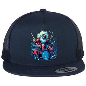 Rocker Drumming Santa Claus Drummer Gift Flat Bill Trucker Hat