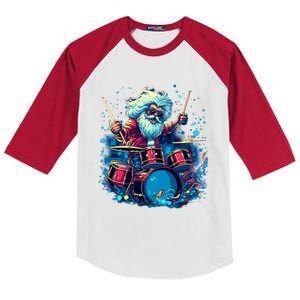 Rocker Drumming Santa Claus Drummer Gift Kids Colorblock Raglan Jersey