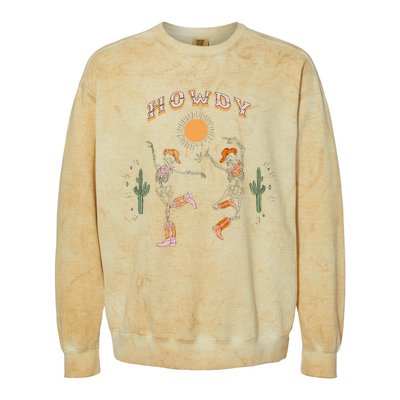 Retro Desert Skeleton Dancing Cow Boots Hat Howdy Western Colorblast Crewneck Sweatshirt