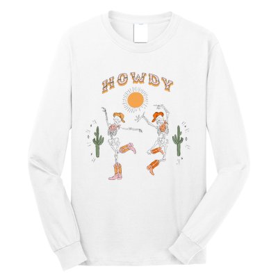 Retro Desert Skeleton Dancing Cow Boots Hat Howdy Western Long Sleeve Shirt