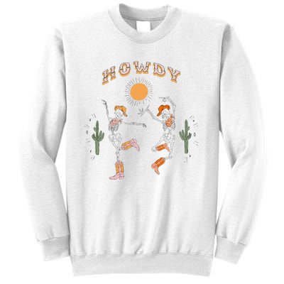 Retro Desert Skeleton Dancing Cow Boots Hat Howdy Western Sweatshirt