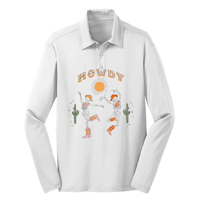 Retro Desert Skeleton Dancing Cow Boots Hat Howdy Western Silk Touch Performance Long Sleeve Polo