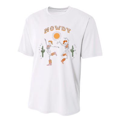 Retro Desert Skeleton Dancing Cow Boots Hat Howdy Western Performance Sprint T-Shirt