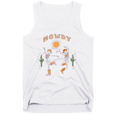 Retro Desert Skeleton Dancing Cow Boots Hat Howdy Western Tank Top