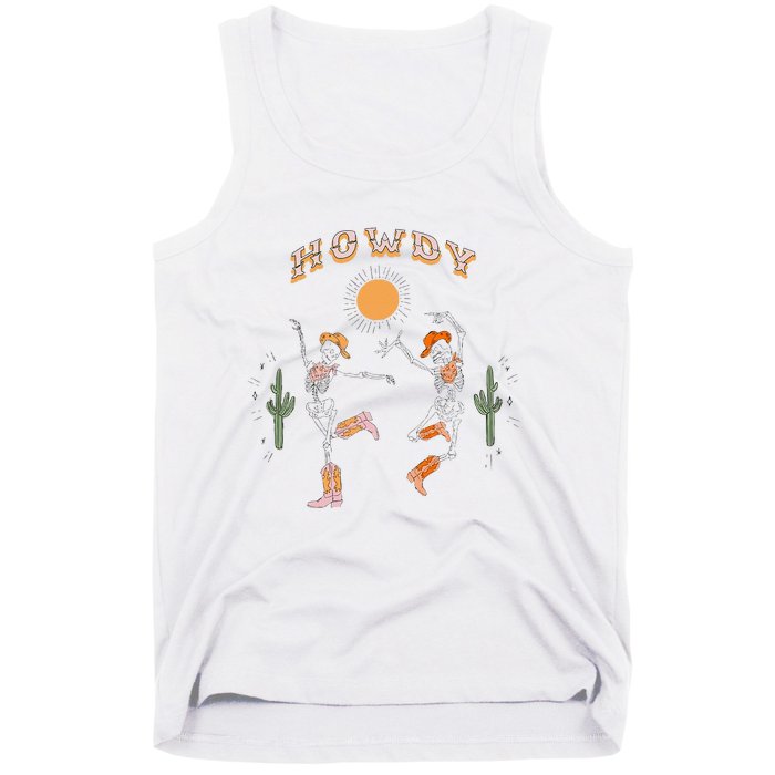 Retro Desert Skeleton Dancing Cow Boots Hat Howdy Western Tank Top