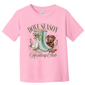 Retro Dove Season Hunting Club Camo Coquette Bow With Dog Toddler T-Shirt