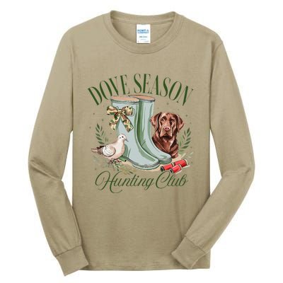 Retro Dove Season Hunting Club Camo Coquette Bow With Dog Tall Long Sleeve T-Shirt