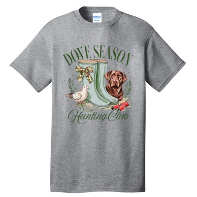 Retro Dove Season Hunting Club Camo Coquette Bow With Dog Tall T-Shirt