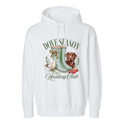 Retro Dove Season Hunting Club Camo Coquette Bow With Dog Garment-Dyed Fleece Hoodie