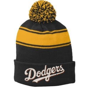 Retro Dodgers Style Classic Stripe Pom Pom Beanie