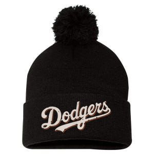 Retro Dodgers Style Classic Pom Pom 12in Knit Beanie