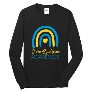 Retro Down Syndrome Awareness Month Rainbow T21 Gift Tall Long Sleeve T-Shirt