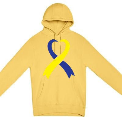 Ribbon Down Syndrome Awareness Gift Premium Pullover Hoodie