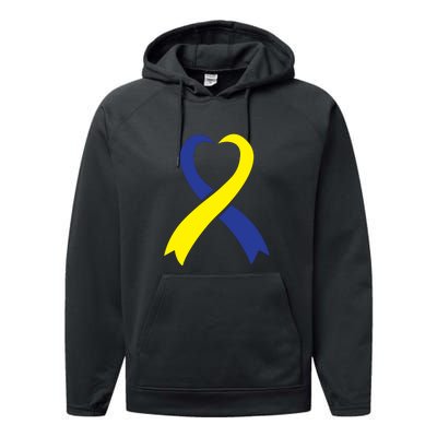 Ribbon Down Syndrome Awareness Gift Performance Fleece Hoodie