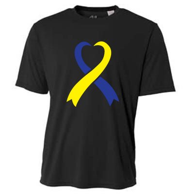 Ribbon Down Syndrome Awareness Gift Cooling Performance Crew T-Shirt