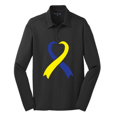 Ribbon Down Syndrome Awareness Gift Silk Touch Performance Long Sleeve Polo