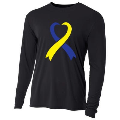 Ribbon Down Syndrome Awareness Gift Cooling Performance Long Sleeve Crew