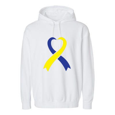 Ribbon Down Syndrome Awareness Gift Garment-Dyed Fleece Hoodie