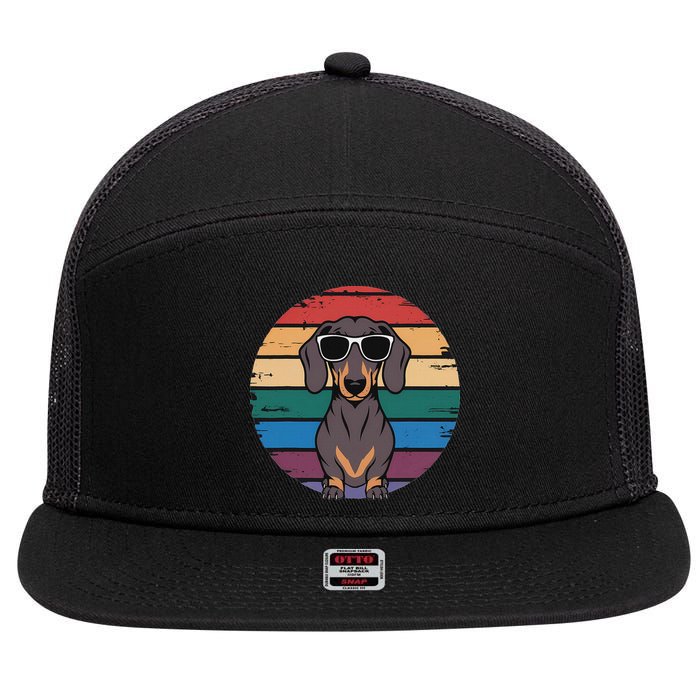 Retro Dachshund Sunset 7 Panel Mesh Trucker Snapback Hat