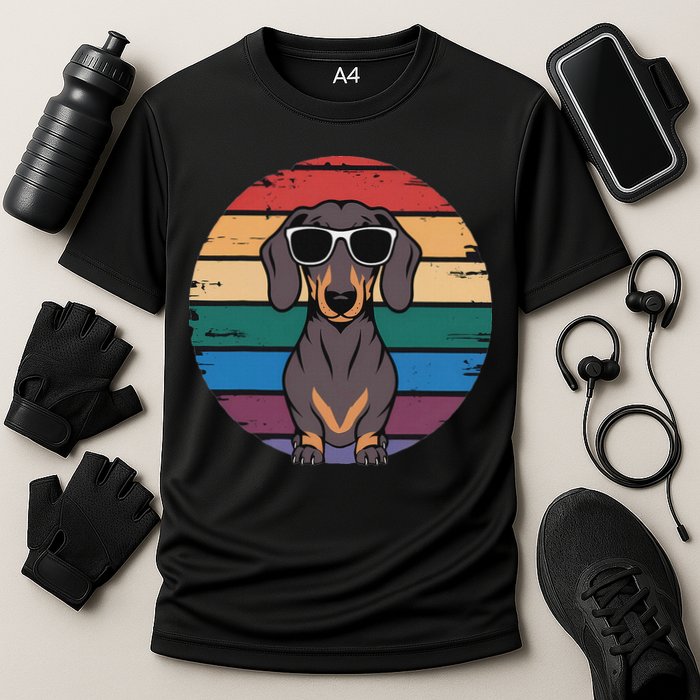 Retro Dachshund Sunset Cooling Performance Crew T-Shirt