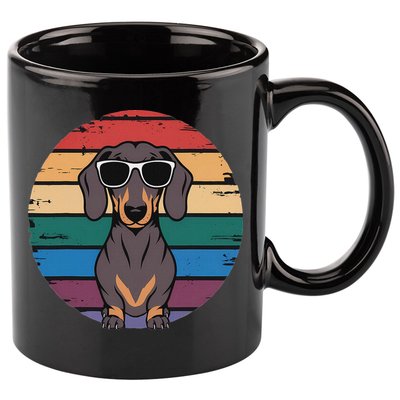 Retro Dachshund Sunset 11oz C Handle Ceramic Mug