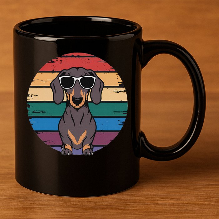 Retro Dachshund Sunset 11oz C Handle Ceramic Mug