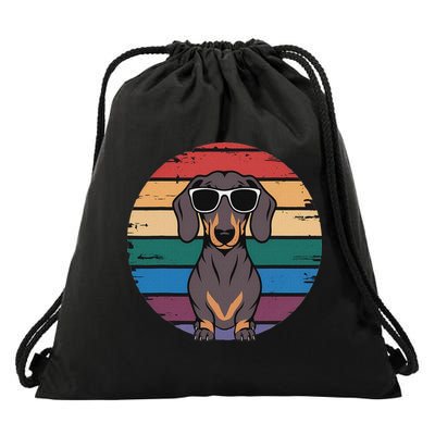 Retro Dachshund Sunset Drawstring Bag