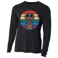 Retro Dachshund Sunset Cooling Performance Long Sleeve Crew