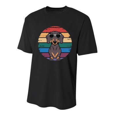 Retro Dachshund Sunset Youth Performance Sprint T-Shirt