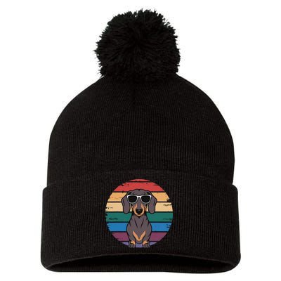 Retro Dachshund Sunset Pom Pom 12in Knit Beanie