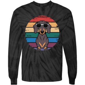 Retro Dachshund Sunset Tie-Dye Long Sleeve Shirt