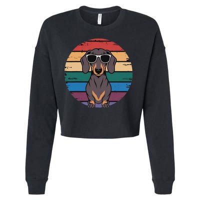 Retro Dachshund Sunset Cropped Pullover Crew