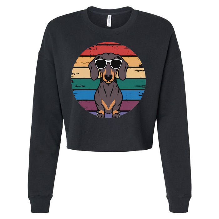 Retro Dachshund Sunset Cropped Pullover Crew