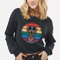 Retro Dachshund Sunset Cropped Pullover Crew
