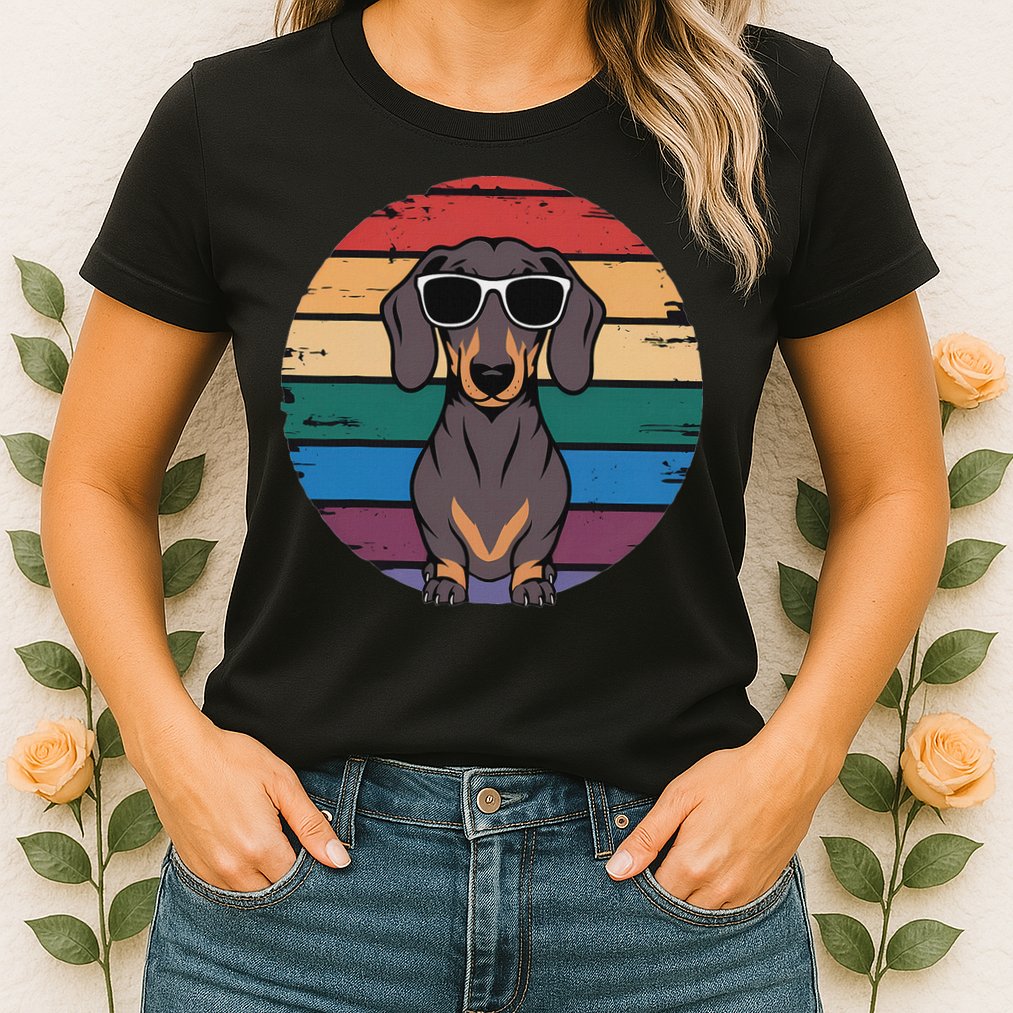 Retro Dachshund Sunset Womens T-Shirt
