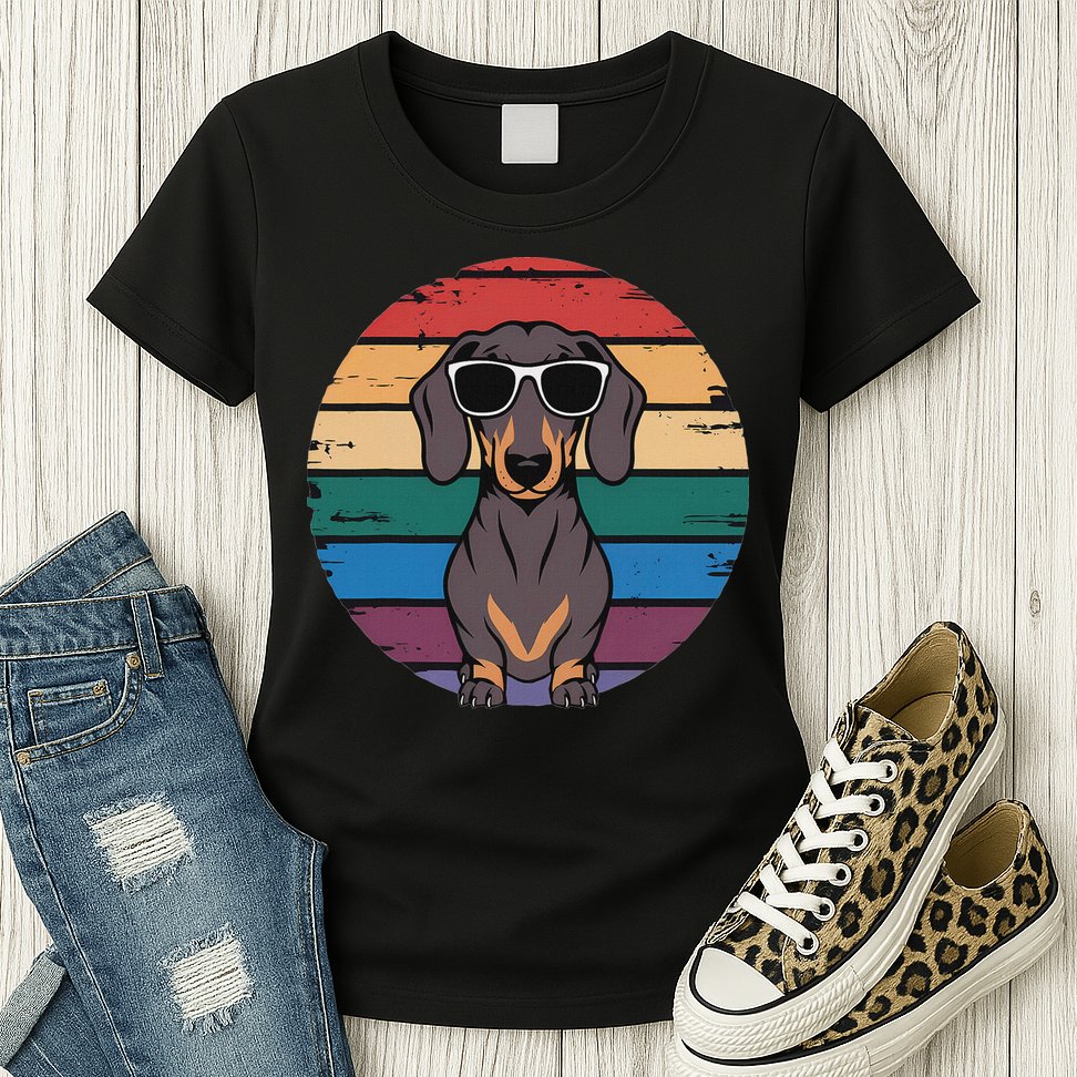 Retro Dachshund Sunset Womens T-Shirt