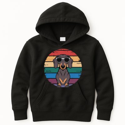 Retro Dachshund Sunset Kids Hoodie