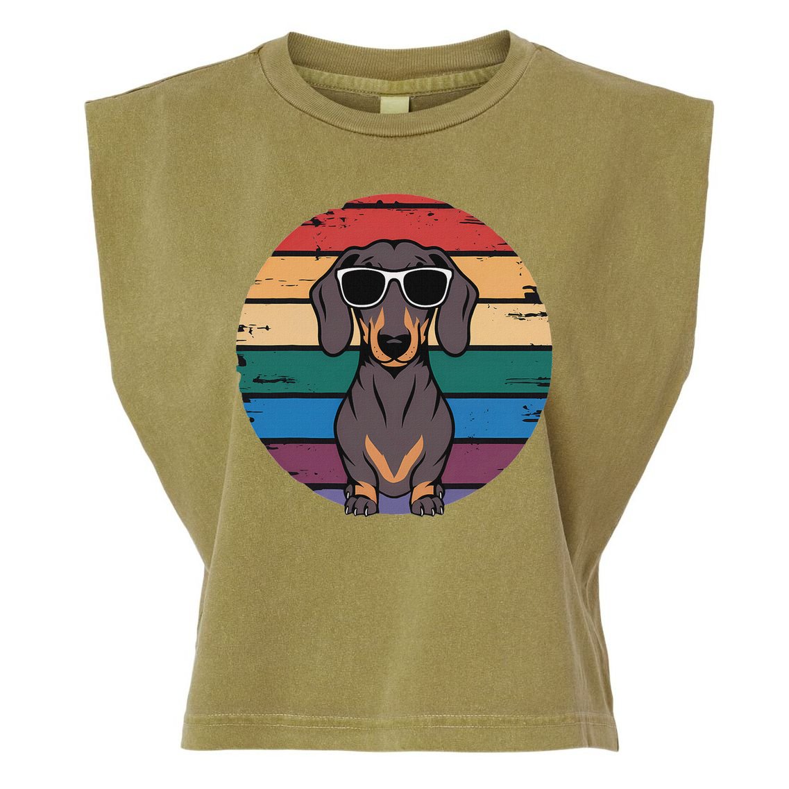 Retro Dachshund Sunset Garment-Dyed Women's Muscle Tee