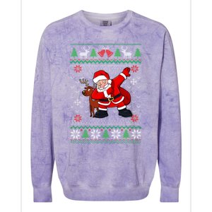 Reindeer Dabbing Santa Ugly Christmas Colorblast Crewneck Sweatshirt