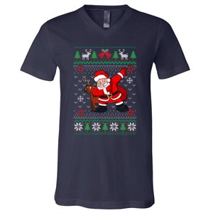 Reindeer Dabbing Santa Ugly Christmas V-Neck T-Shirt